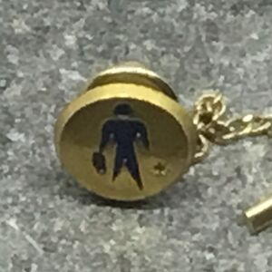 Vintage Tie Tack Men’s Mid Century Round Gold Tone Safety Chain MCM Business Man